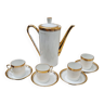 Cafetière et tasses en porcelaine blanche et or