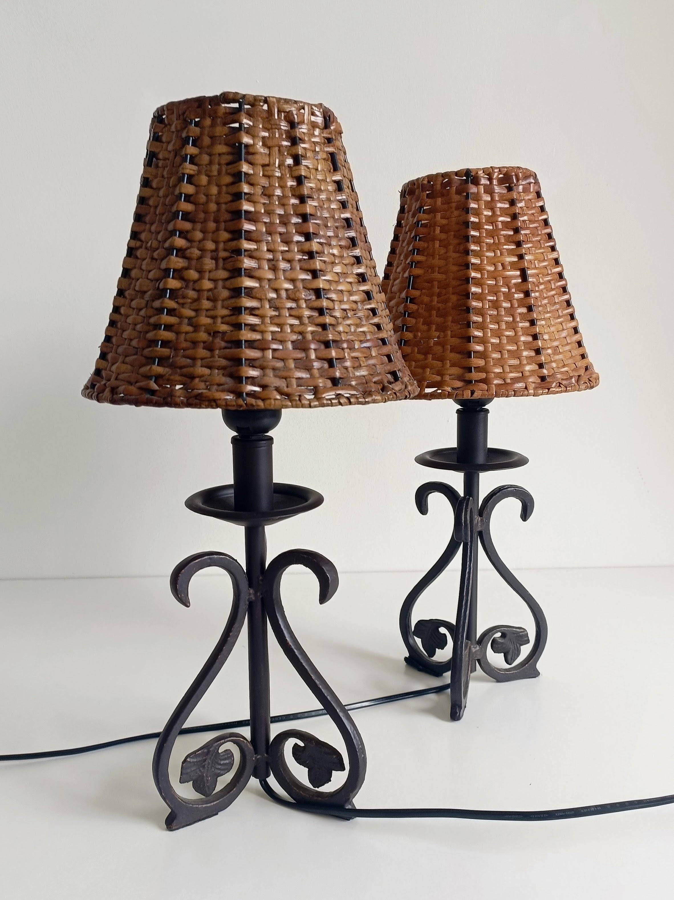 Mid-20th Century Spanish Hand-Forged Wrought Iron Table Lamps