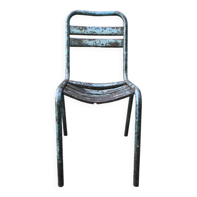 Chaise Tolix en métal bleue modèle T2, années 50-60