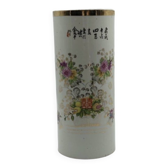 Ancien vase rouleau en porcelaine , pot à pinceaux chinois.
