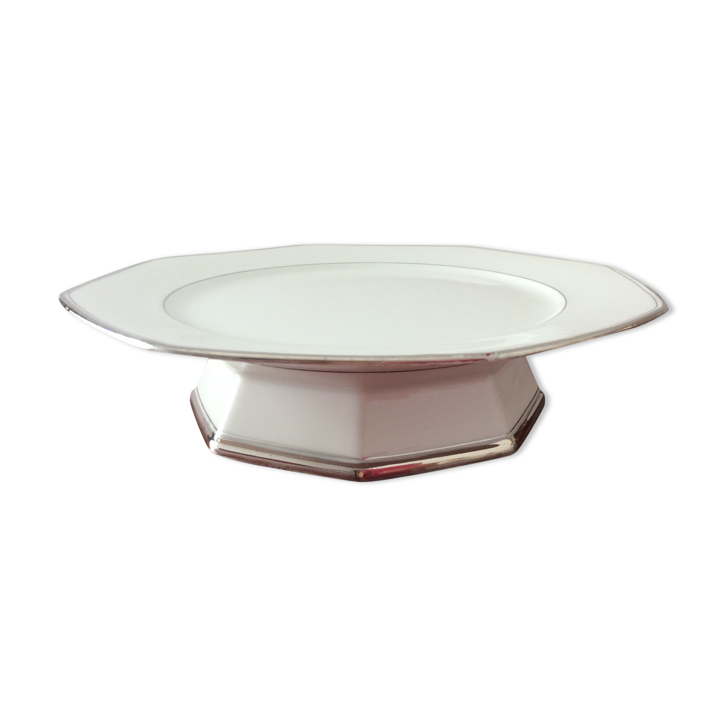 Servant dish on pedestal, octagonal, Limoges porcelain - vintage