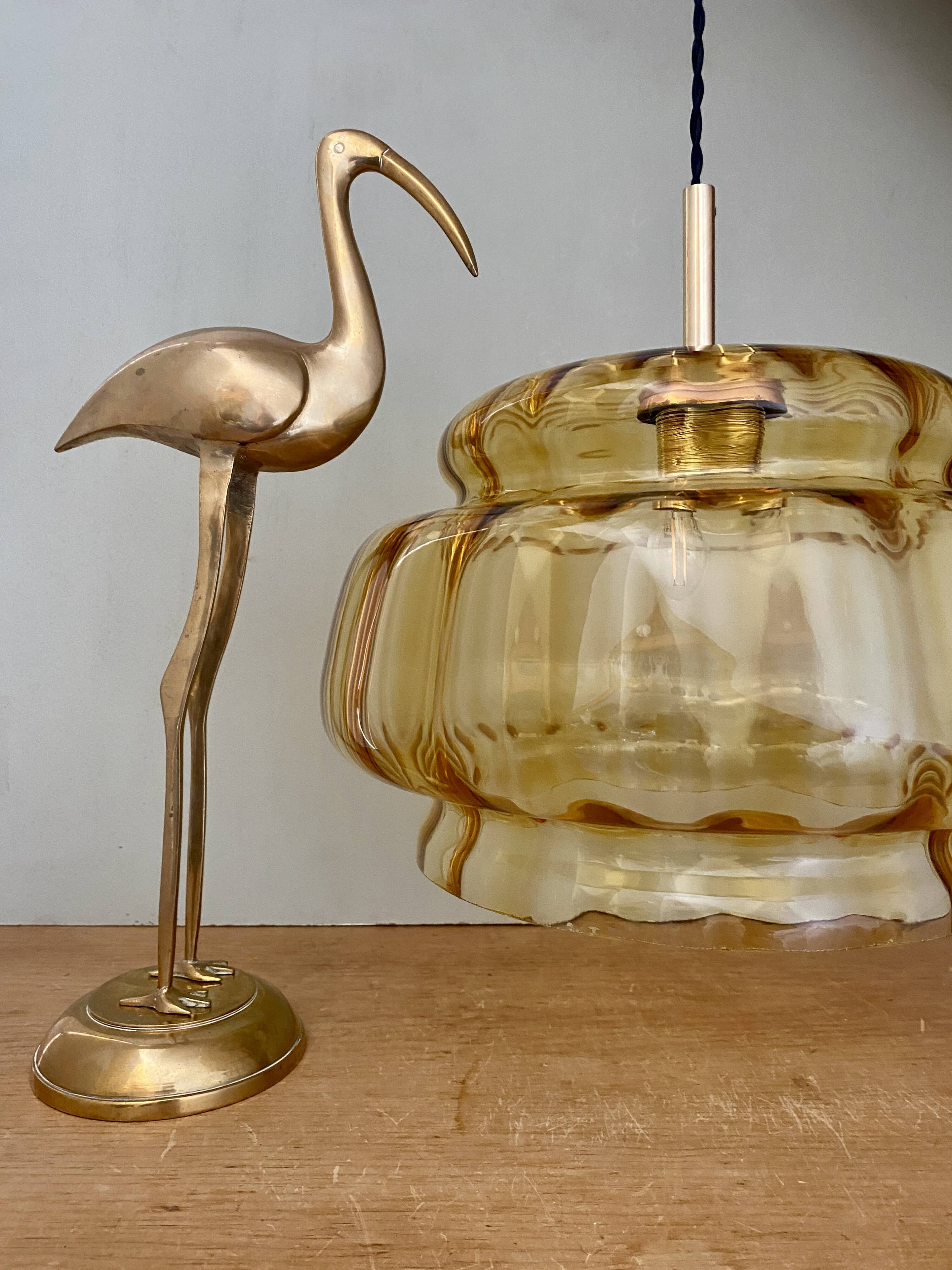 XXL vintage amber glass globe pendant light