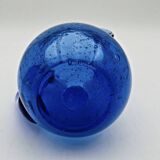 Blue bubble glass pitcher signed Biot