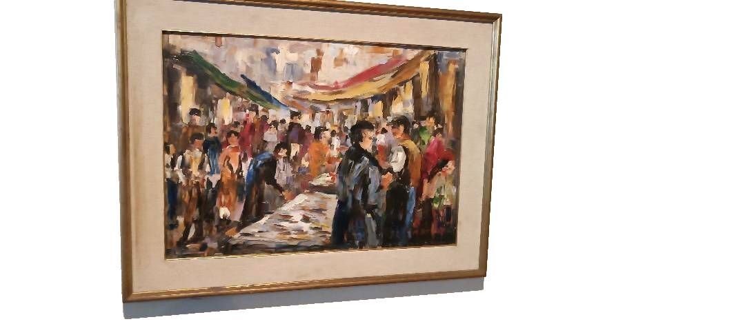 Oil painting on canvas "fish market" 70s canvas 70x50 cm signed