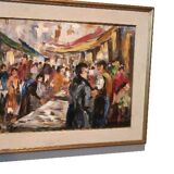 Oil painting on canvas "fish market" 70s canvas 70x50 cm signed