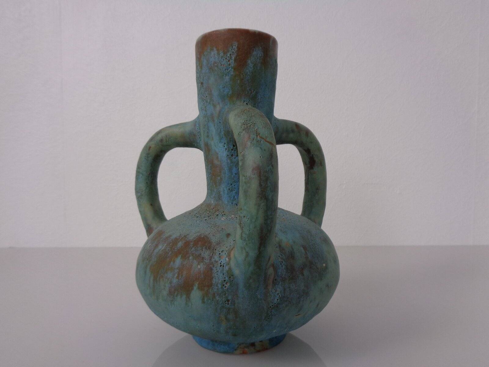 German studio ceramic handle vase by Lu & Gerd Grove, Lübeck, 1960s