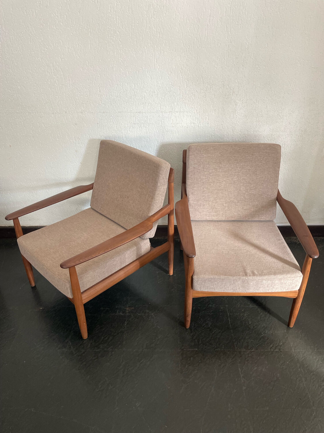 Vintage Scandinavian teak lounge — 3-seater sofa and two armchairs.