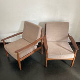Vintage Scandinavian teak lounge — 3-seater sofa and two armchairs.