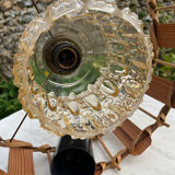 Rattan wood and glass pendant light 1970