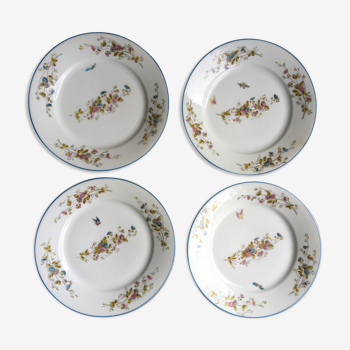 4 assiettes en porcelaine papillons