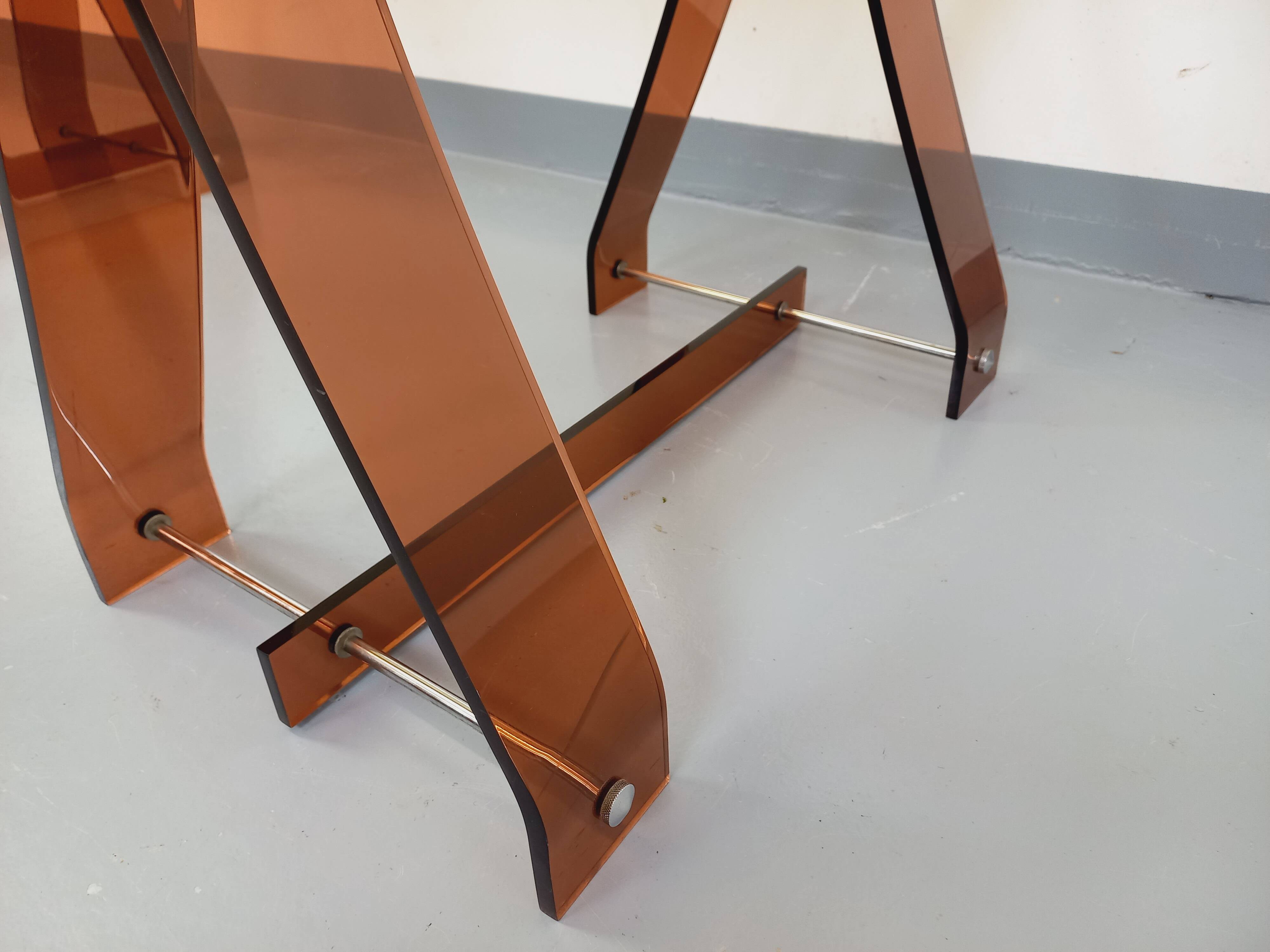 Vintage Marcello Gacita and Pierre Tiberi desk in smoked glass and plexiglass