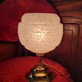 Clichy glass and brass globe lamps