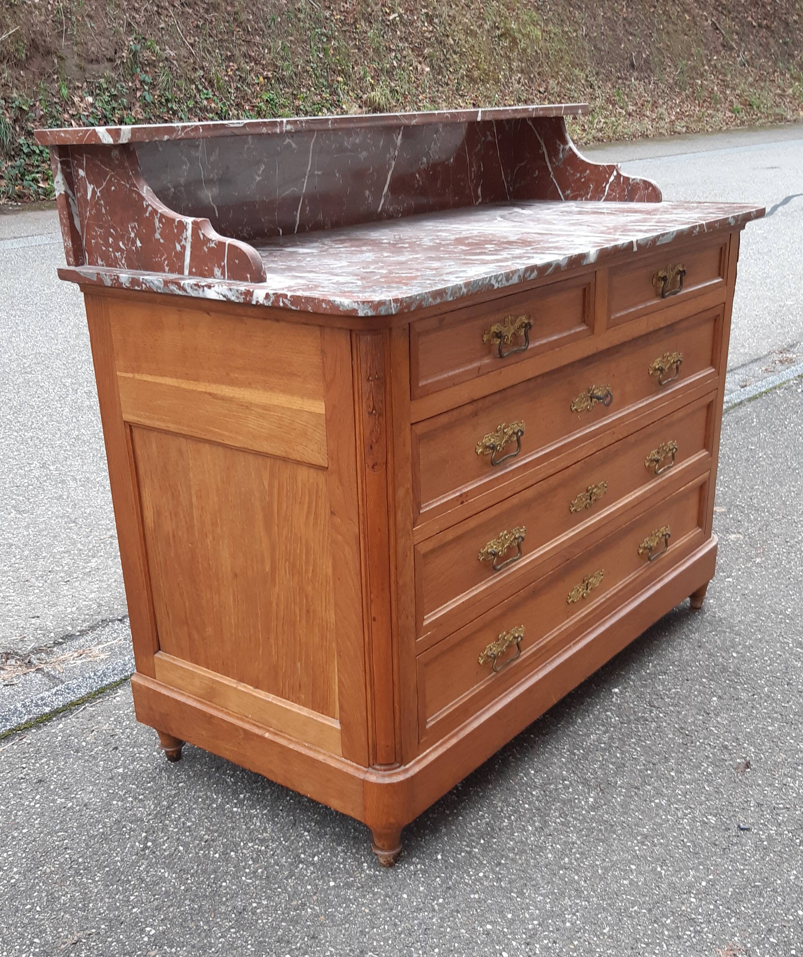 Oak and marble chest of drawers
