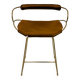 Contemporary bar stool with a back, aged brass metal and natural tobacco leather.