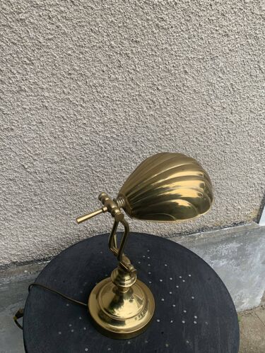 Lampe coquillage, de table réglable, articulée en laiton doré vintage