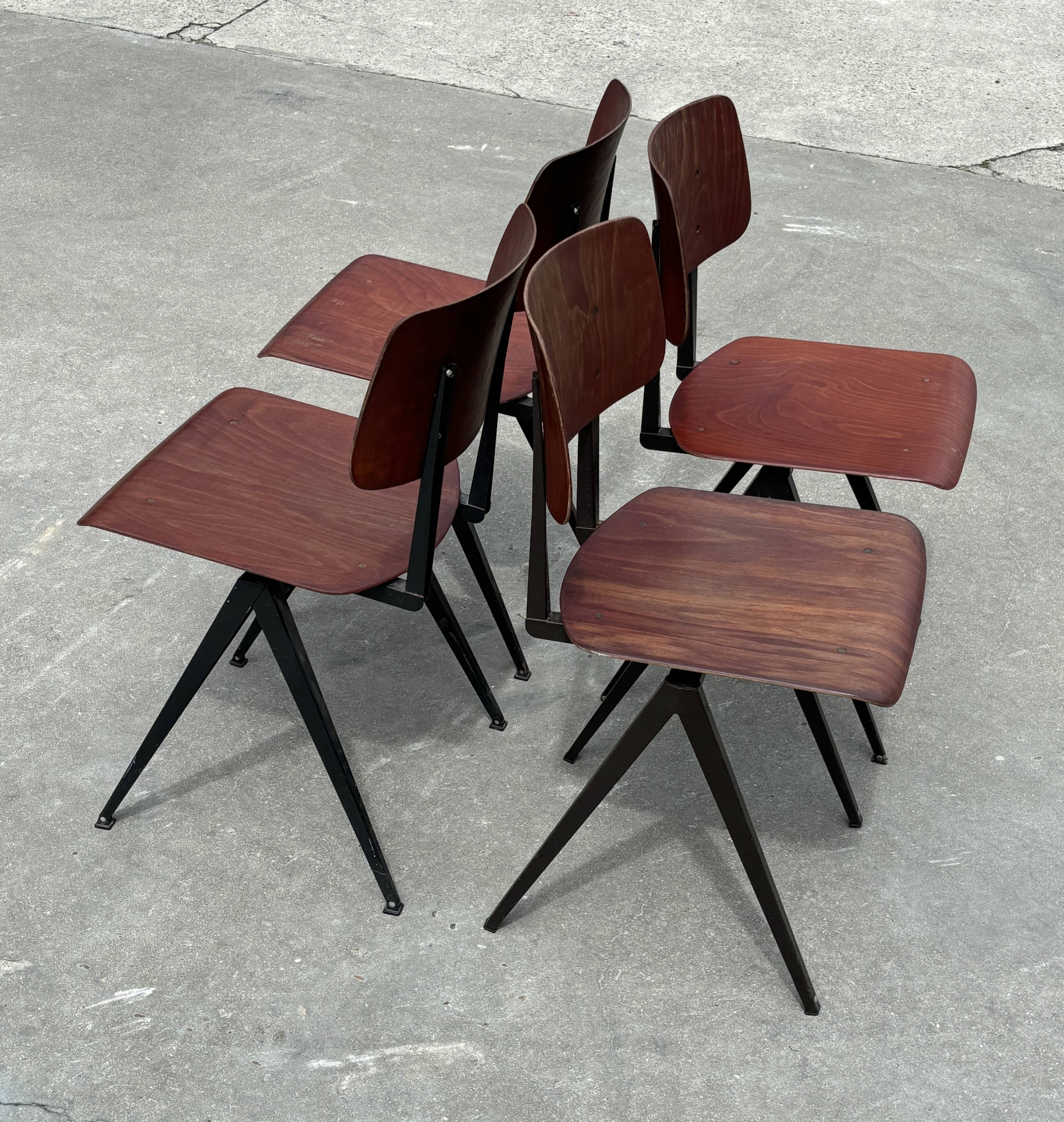 Set of 4 vintage school chairs Galvanitas S16 Netherlands Design