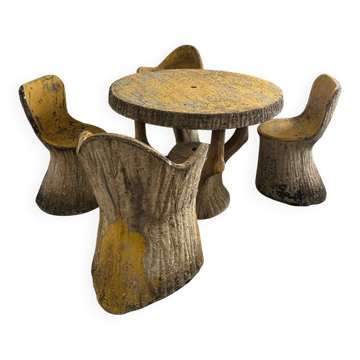 Salon de jardin en béton imitation faux bois