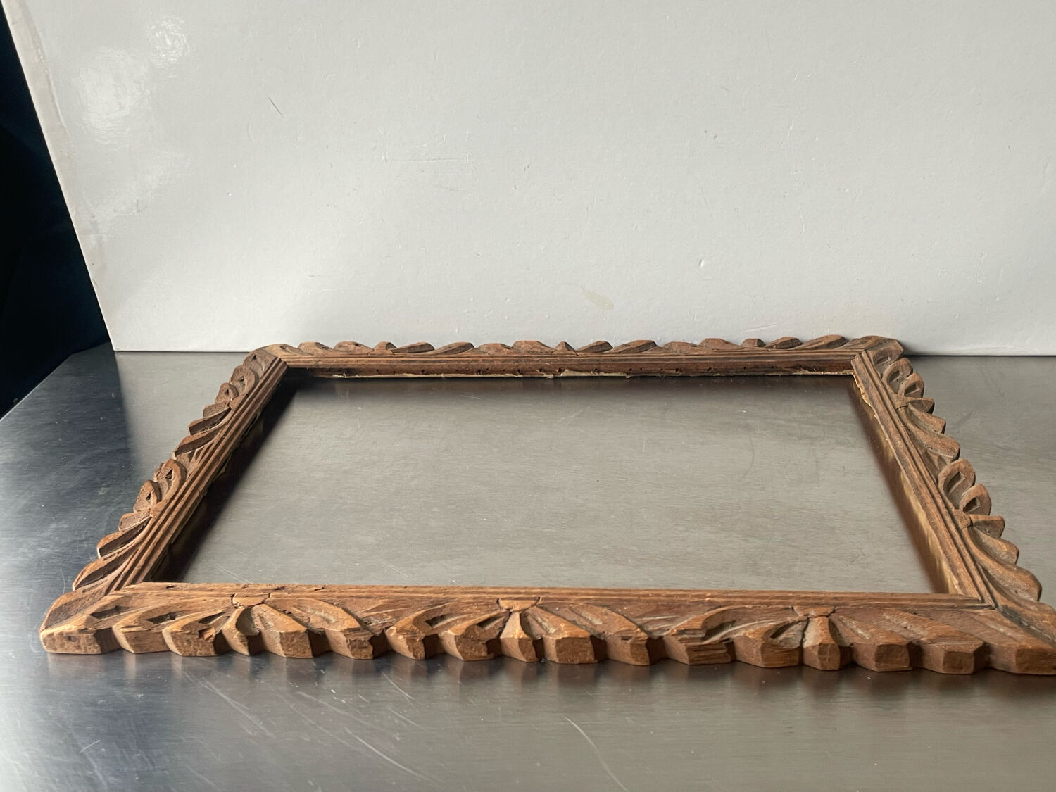 Handcarved frame solid wood 32 cm x 22  cm opening measurements 27 cm x 17 cm