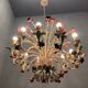 Large Vintage Italian Tole Flower Chandelier with 12 Lights