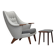 1970s, Danish high-backed armchair with stool, wool, teak wood.