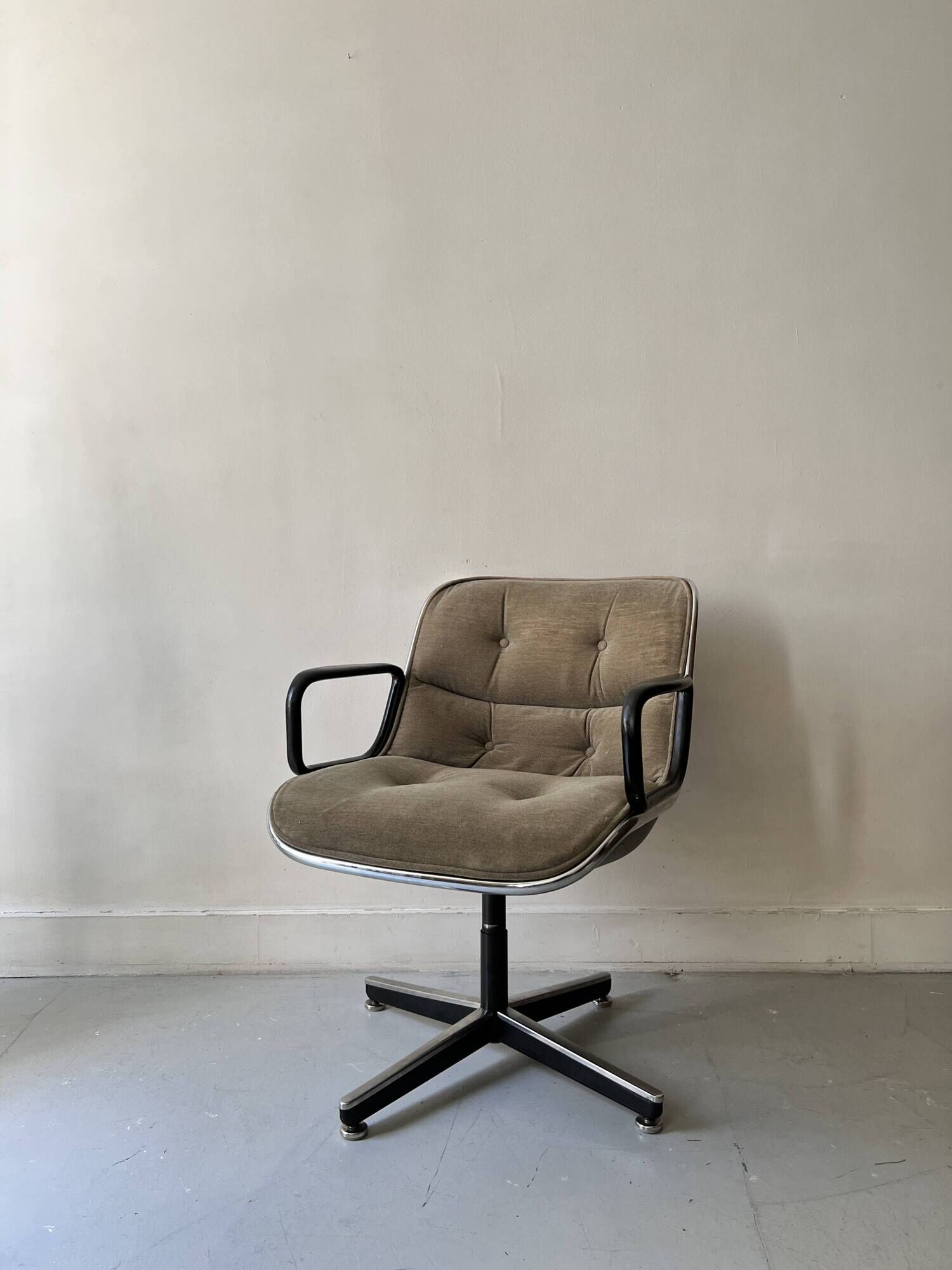 Velvet office chair with armrest by C. POLLOCK for Knoll