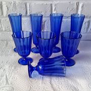 8 vintage aperitif glasses in cobalt blue coloured glass from Portugal.