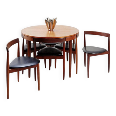 Table à manger extensible en teck et 6 chaises par Hans Olsen pour Frem Røjle, années 1950