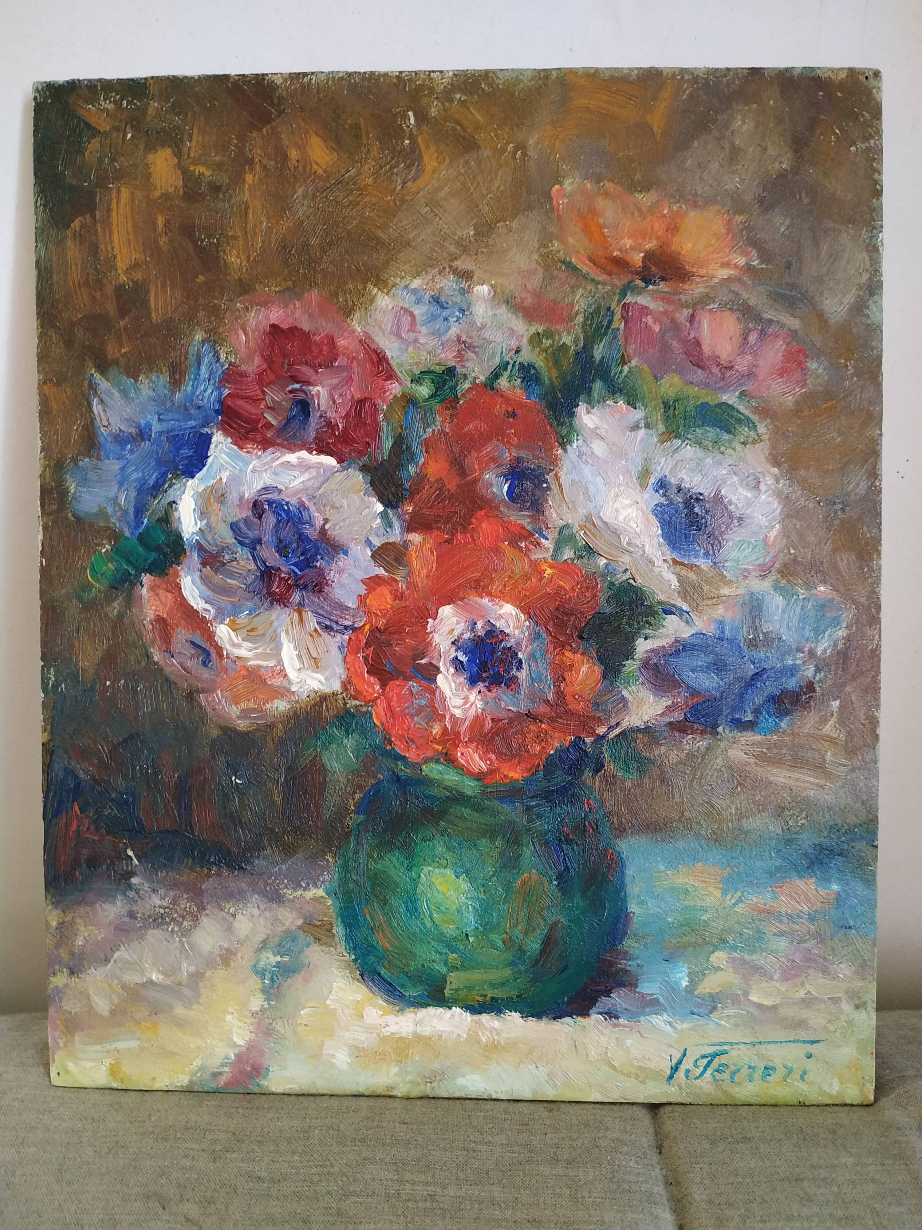 Victor Ferreri's bouquet of anemones oil on panel
