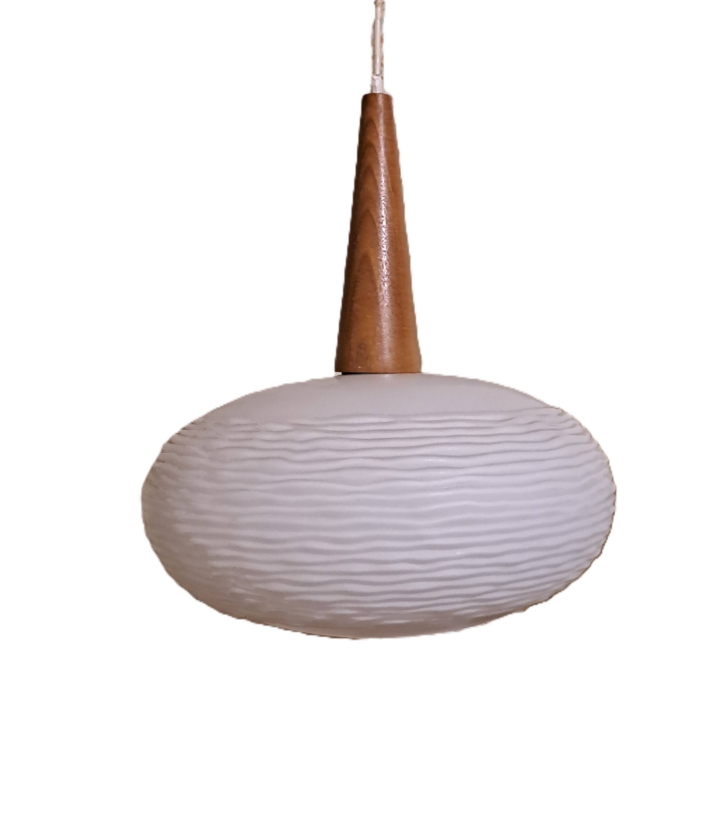 Suspension chandelier ceiling light frosted glass scandinavian France 1960 pop