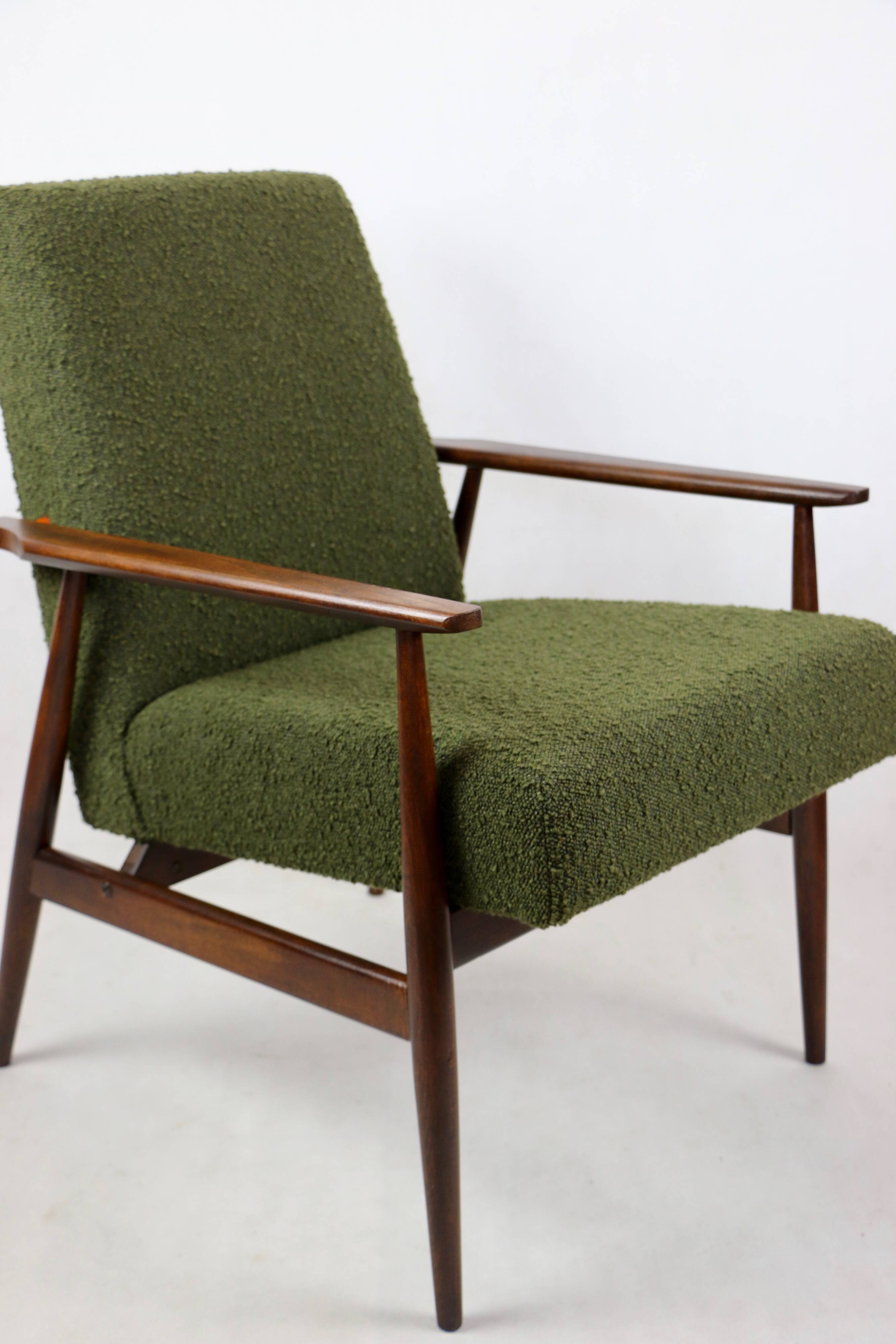 Armchair 'Lis', 1970s olive boucle, design by Henryk Lis - 2 pieces available