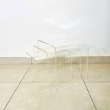 Nesting tables in transparent plexiglass – Design David Lange – 1970s