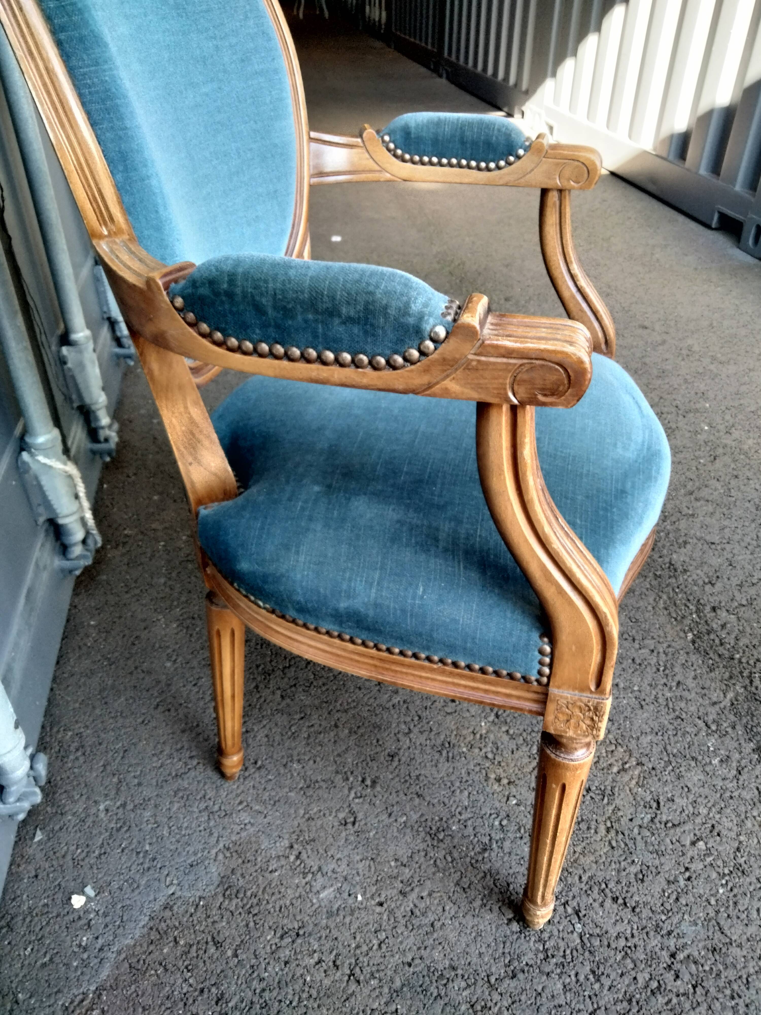 Pair of armchairs old medallion style louis xvi