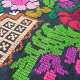 Brown wool rug with colorful boho flowers 142x196cm