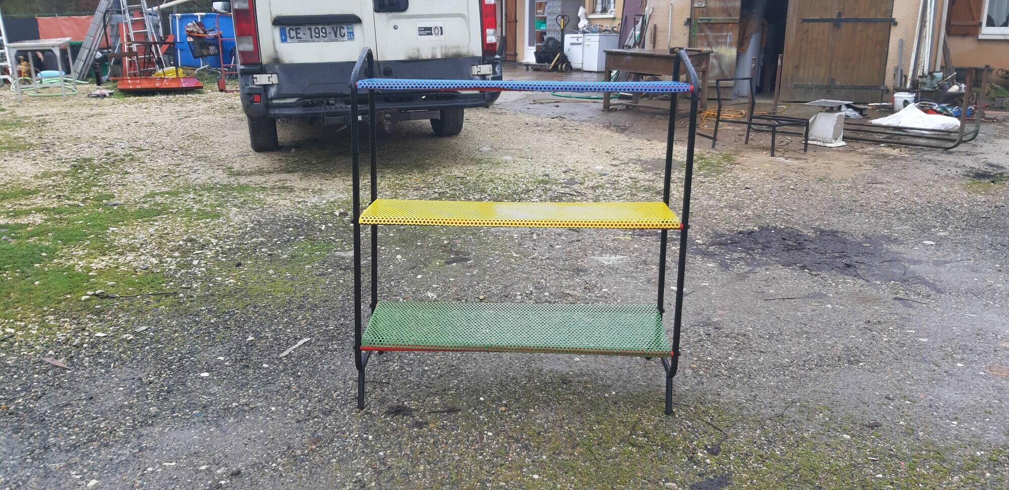 Vintage floor furniture perforated iron and metal