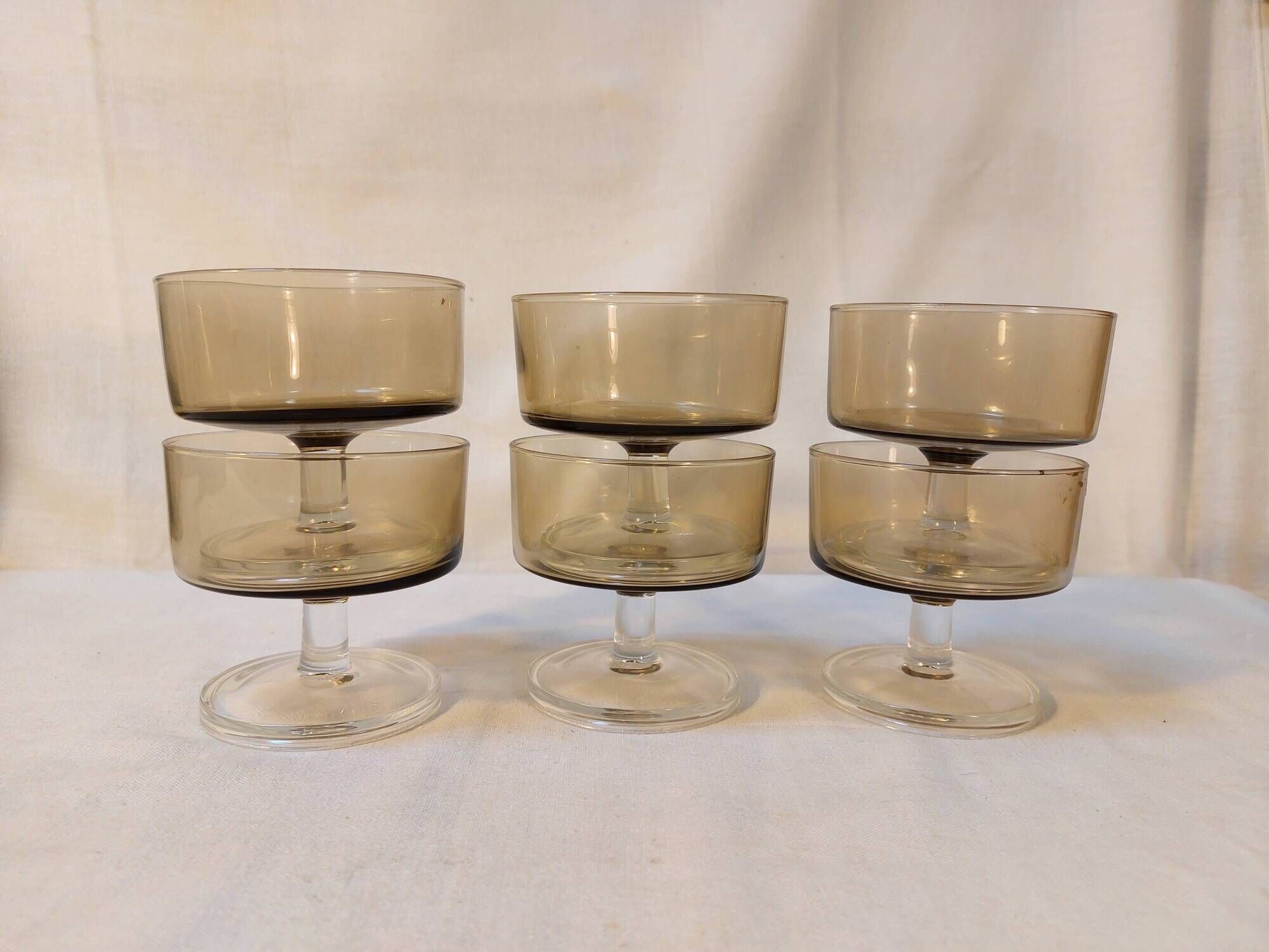 Set of 6 vintage Luminarc champagne glasses, Sweden model, smoked glass