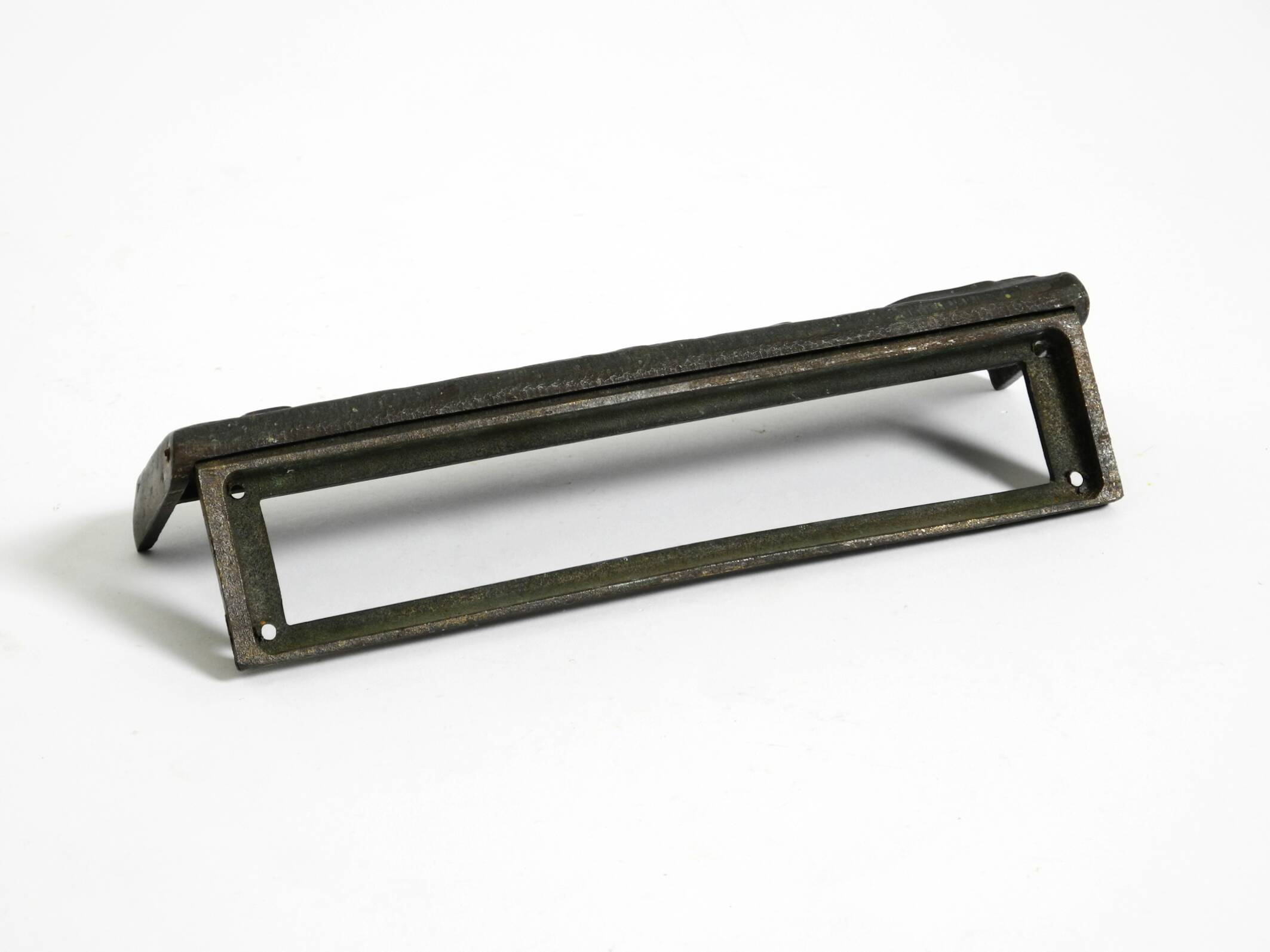 A set of solid 1970s Brutalist pull handles with letter slot and doorbell