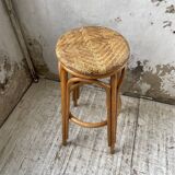 High stool in wicker and rattan