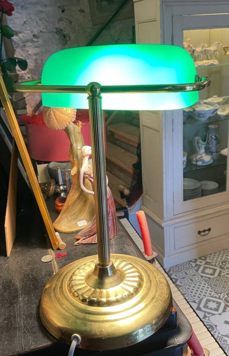 Notary desk lamp, banker, tilting green opaline library