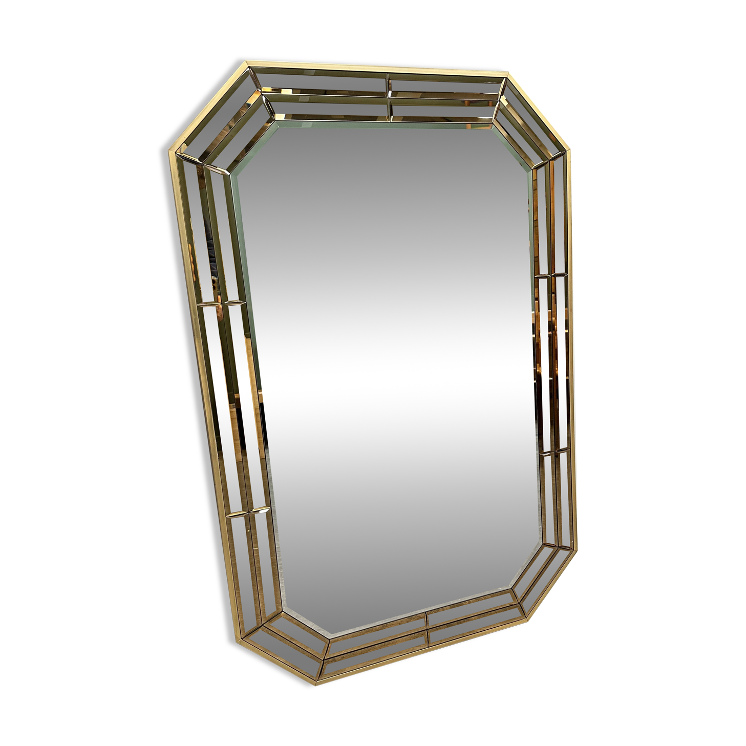 Octagonal Wall Mirror with Faceted Stained Glass Rim from Schöninger, 1970s