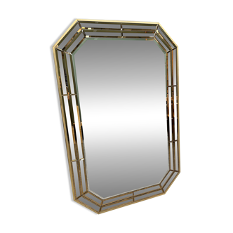 Octagonal Wall Mirror with Faceted Stained Glass Rim from Schöninger, 1970s
