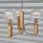 Brass and blown glass chandelier inlaid with gold