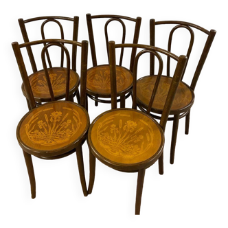 Set of 5 art nouveau bistro chairs