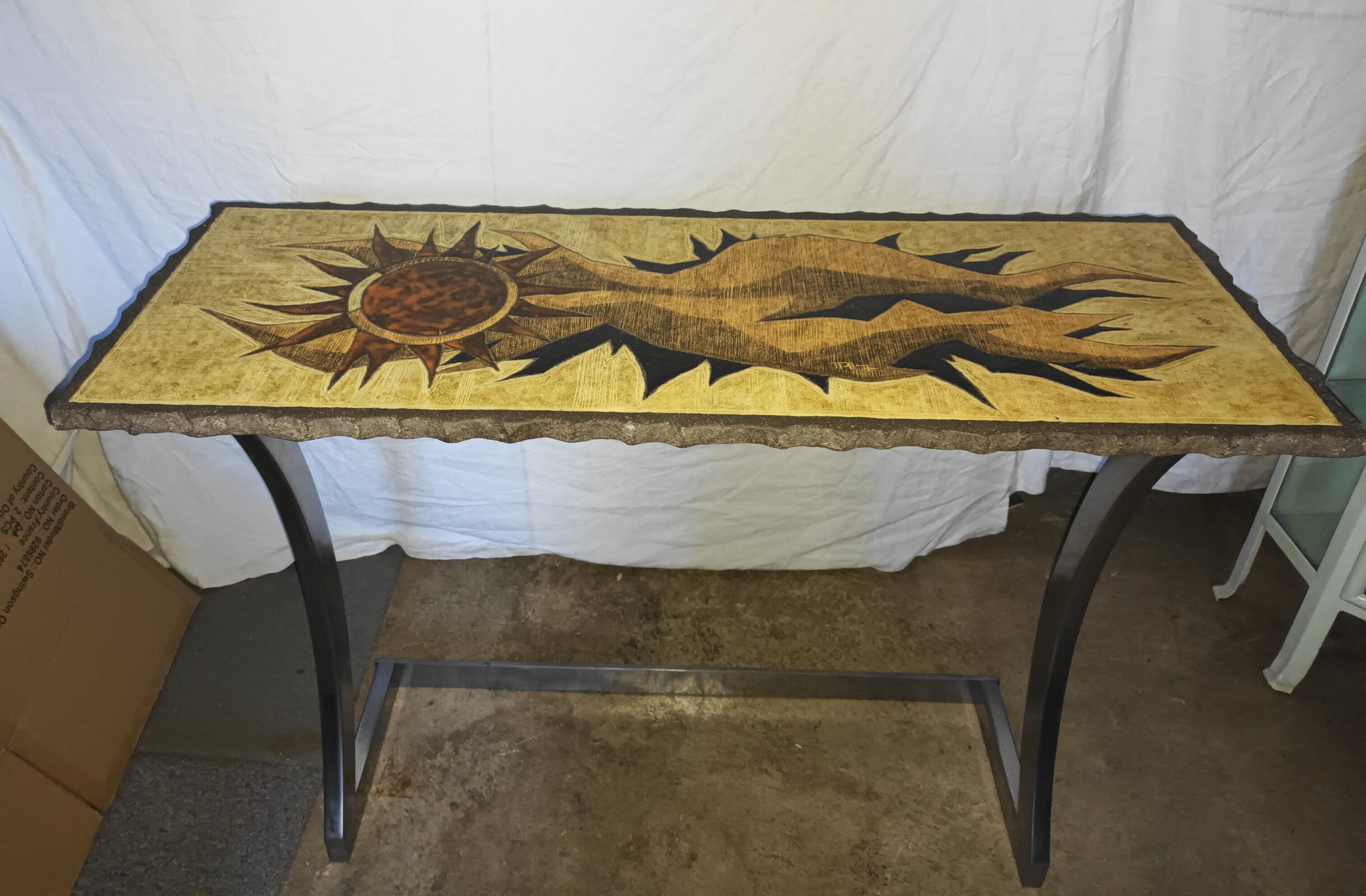 Vintage lava stone console signed Jean Jaffeux