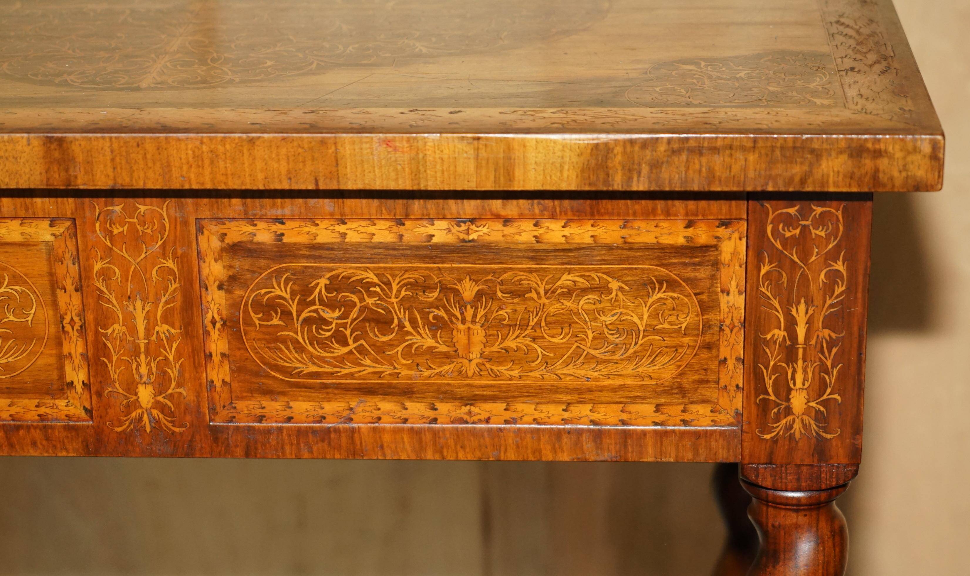 William & Mary antique marquetry drawer desk in Seaweed style.