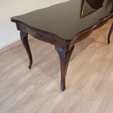 Chippendale mahogany table XXth with walnut piano in smoked tempered glass