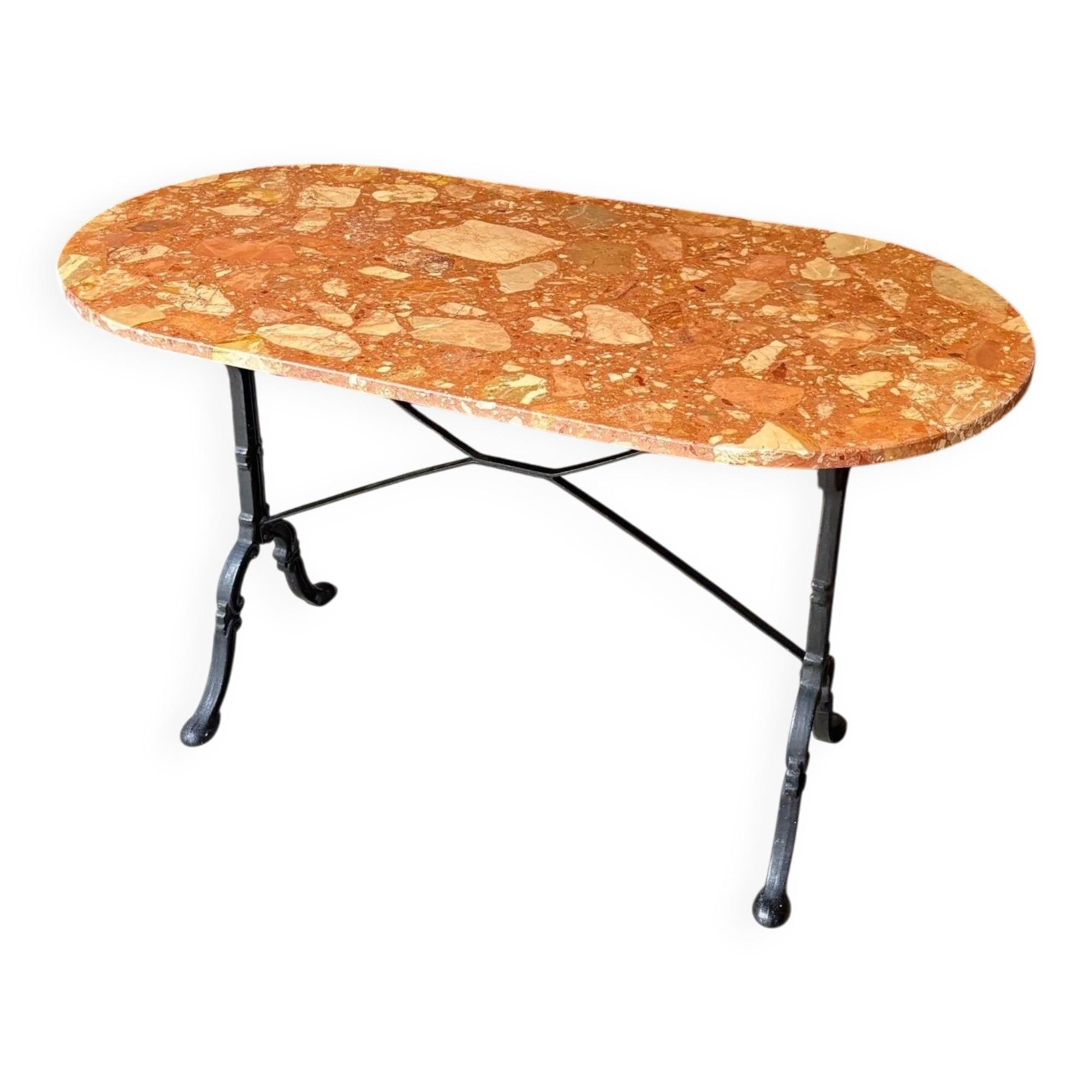 Oblong bistro table in Caunes stone and black cast iron, 120 x 60 cm
