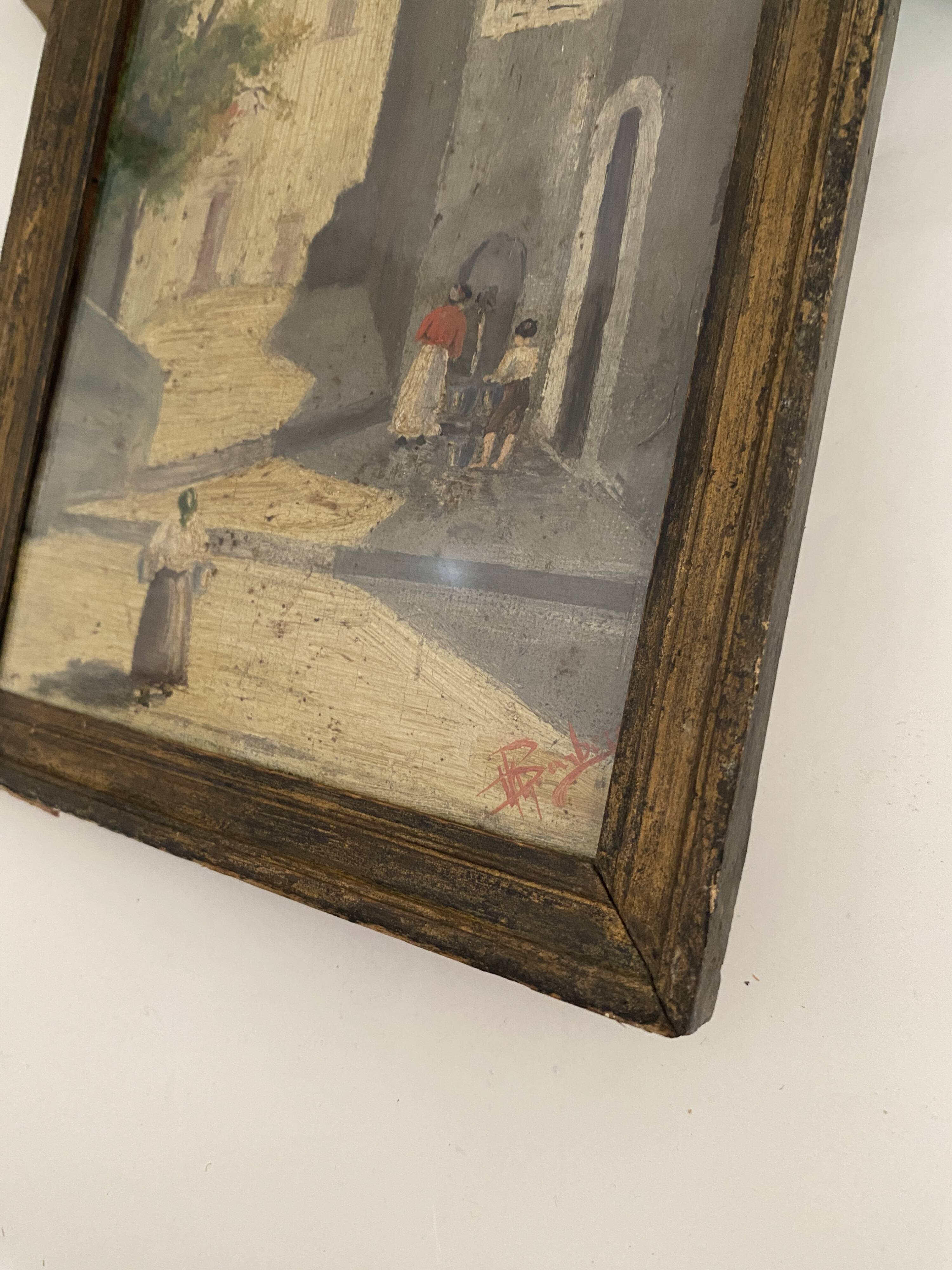 Oil on canvas under glass, Italy, early 20th century
