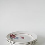 Set of 5 saint-amand dessert plates, with pink and blue flowers, 1960