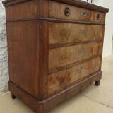 Antique chest of drawers with 4 drawers of Epoque Louis Philippe in solid walnut wood and walnut veneer - Totalme