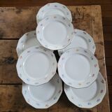 Set of 8 porcelain plates with twelve cut sides - floral decoration and